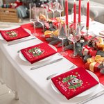 Personalised Cartoon Animals Christmas Wreath 100% Cotton Red Table Napkin with Name Table Decor Christmas Gift for Family Friend