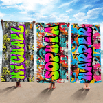Personalised Stylish Graffiti Oversized Quick Dry Beach Towel with Name Beach Party Travel Essentials Birthday Gift for Kids Family