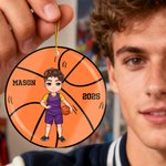 Personalized Sports Ball Cartoon Character Christmas Ornament with Name and Year Holiday Tree Decor Birthday Gift for Sports Lovers