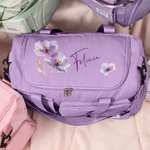 Personalized Artistic Watercolor Style Floral Multi-Compartment Large Travel Bag with Name and Shoulder Strap Travel Birthday Gift for Women