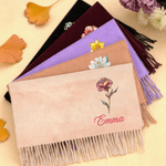 Personalized Birth Flower Soft Warm Tassel Scarf with Name Winter Accessory Birthday Christmas Gift for Family Friends