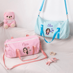 Personalized 3D Cartoon Character Birth Flower Striped Travel Duffel Bag with Name and Shoulder Strap Daily Use Birthday Gift for Women