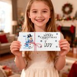 Personalized Merry Christmas Snowman Initial Money Holder Card Wallet with Name and Envelope Christmas Gift for Family Kids