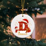 Personalized Santa Claus Snowman Santa Hat Initial Ceramic Christmas Ornament with Name Home Tree Decor Christmas Gift for Family Friends