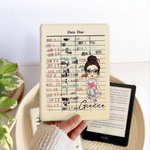 Personalized Vintage Library Card Reading Cartoon Character Kindle Page Turner Case with Name Christmas Birthday Gift for Book Lover Bookworm