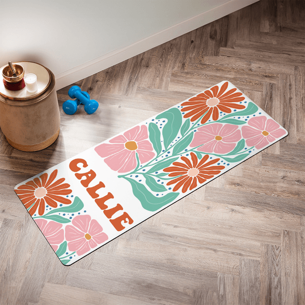 Personalized Multicolor Flower Super Absorbent Yoga Towel Mat with Name Sports Accessories Birthday Gift for Women Yoga Lovers