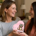 Personalised Watercolor Mom and Baby Animals Heart-Shaped Acrylic Plaque with Name and Text Desk Decor Christmas Birthday Gift for Newborn Mom