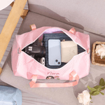 Personalized 3D Cartoon Character Birth Flower Striped Travel Duffel Bag with Name and Shoulder Strap Daily Use Birthday Gift for Women