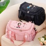 Personalized Birth Flower Cartoon Character Waterproof Large Travel Duffel Bag with Name Birthday Christmas Gift for Family Friends