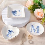 Gepersonaliseerde blauwe boog Toile De Jouy initiële keramische sieraden schotel dagelijks gebruik verjaardagscadeau voor meisjes vrouwen