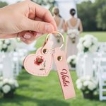 Personalized Birth Flower Heart Shape PU Leather Keychain with Name Backpack Accessories Wedding Party  Birthday Gift for Women Bridesmaids