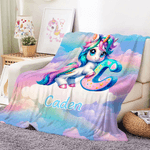 Personalized Gradient Dreamy Fantasy Unicorn Initial Design Soft Throw Blanket with Name Room Decor Christmas Gift for Women Girls