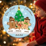 Personalised 1-8 Gingerbread Men Ceramic Ornament with Names Christmas Tree Home Decor Christmas Gift for Kids Family