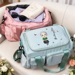 Personalized Birth Flower Cartoon Character Waterproof Large Travel Duffel Bag with Name Birthday Christmas Gift for Family Friends