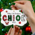 Personalised Santa Claus Christmas Element Alphabet Irregular Shape Ceramic Ornament with Name Christmas Gift for Family Friends