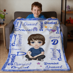 Personalized Cartoon Character Soft Throw Blanket with Names and Initial Home Decor Christmas Birthday Gift for Kids