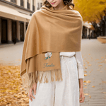 Personalized Birth Flower Soft Warm Tassel Scarf with Name Winter Accessory Birthday Christmas Gift for Family Friends