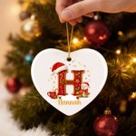 Personalized Santa Claus Snowman Santa Hat Initial Ceramic Christmas Ornament with Name Home Tree Decor Christmas Gift for Family Friends