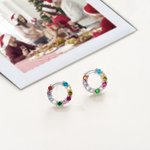 Personalized Small Family Circle Birthstone Stud Earrings Dainty Jewelry Birthday Anniversary Gift for Women