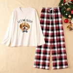 Personalized Pet Avatar Plaid Pajamas Set with Text Daily Use Bedroom Birthday Gift for Women Pet Lovers