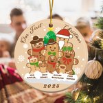 Personalised 1-8 Gingerbread Men Ceramic Ornament with Names Christmas Tree Home Decor Christmas Gift for Kids Family