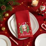 Personalised Cartoon Animals Christmas Wreath 100% Cotton Red Table Napkin with Name Table Decor Christmas Gift for Family Friend