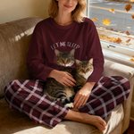 Personalized Pet Avatar Plaid Pajamas Set with Text Daily Use Bedroom Birthday Gift for Women Pet Lovers