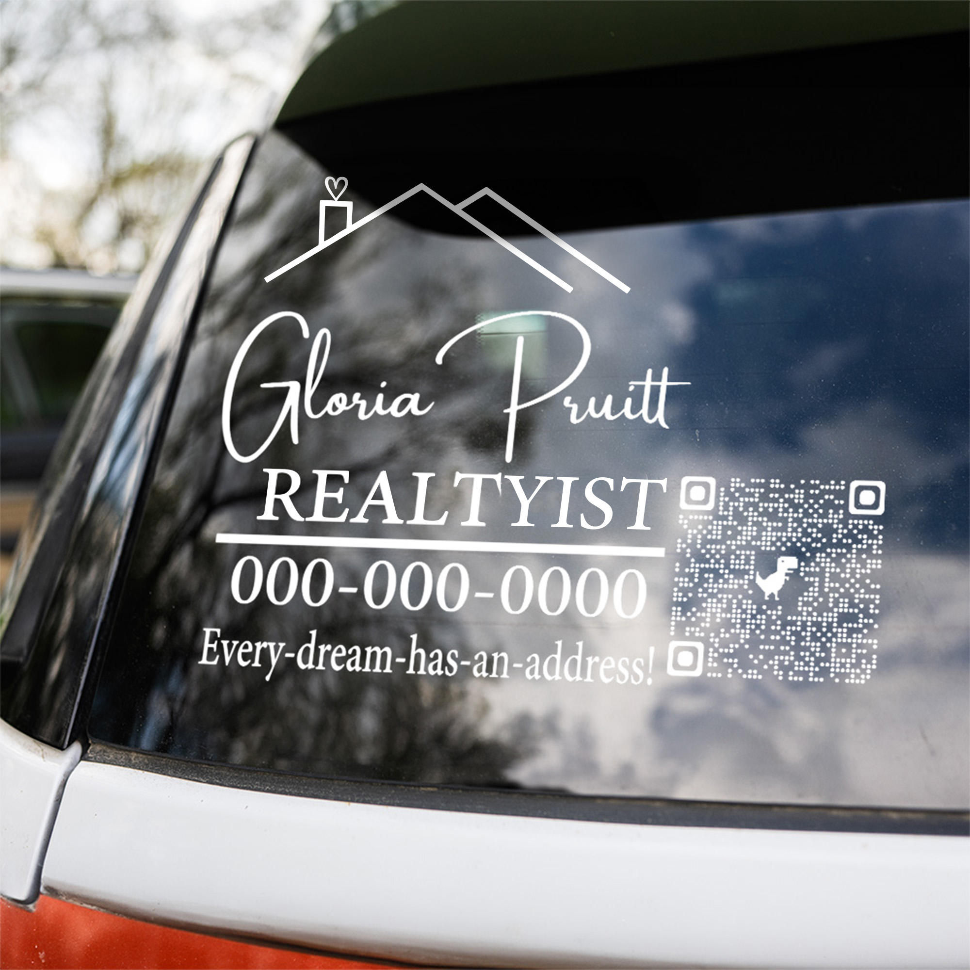 Kit d'autocollants personnalisés Realtyist pour vitres de voitures avec nom, numéro, site web et QR Cadeau d'équipe pour agents immobiliers