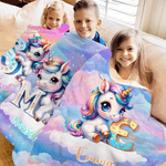 Personalized Gradient Dreamy Fantasy Unicorn Initial Design Soft Throw Blanket with Name Room Decor Christmas Gift for Women Girls