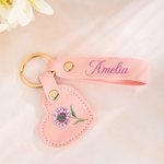 Personalized Birth Flower Heart Shape PU Leather Keychain with Name Backpack Accessories Wedding Party  Birthday Gift for Women Bridesmaids