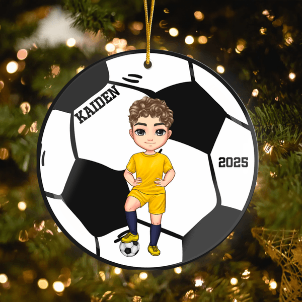 Personalized Sports Ball Cartoon Character Christmas Ornament with Name and Year Holiday Tree Decor Birthday Gift for Sports Lovers