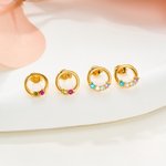 Personalized Small Family Circle Birthstone Stud Earrings Dainty Jewelry Birthday Anniversary Gift for Women