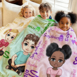 Personalized Cartoon Character Soft Throw Blanket with Names and Initial Home Decor Christmas Birthday Gift for Kids