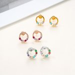 Personalized Small Family Circle Birthstone Stud Earrings Dainty Jewelry Birthday Anniversary Gift for Women