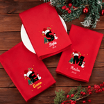 Personalised Santa Hat Initial Snowman 100% Cotton Red Napkin with Name and Year Party Table Decor Christmas Gift for Family Friends