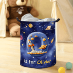 Personalized Planet Universe Nebula Star Waterproof Laundry Basket with Handle Initial and Text Christmas Birthday Gift for Boys