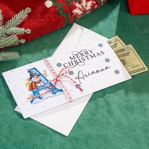 Personalised Merry Christmas Snowman Initial Money Holder Card Wallet with Name and Envelope Christmas Gift for Family Kids