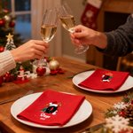 Personalised Santa Hat Initial Snowman 100% Cotton Red Napkin with Name and Year Party Table Decor Christmas Gift for Family Friends