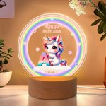 Veilleuse LED réglable en acrylique avec nom et base en bois Décoration de chambre Cadeau d'anniversaire pour les filles et les enfants