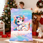 Personalized Gradient Dreamy Fantasy Unicorn Initial Design Soft Throw Blanket with Name Room Decor Christmas Gift for Women Girls