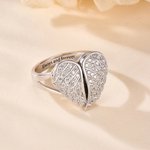 Personalized Dainty Heart Shaped Angel Wings Photo Ring with Engraved Text Anniversary Christmas Birthday Gift for Mom Wife Women