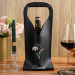 Personalized Birth Flower PU Leather Wine Bag with Name and Handle Protective Wine Accessories Birthday Gift for Wine Lover