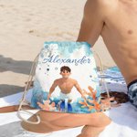 Personalized Cartoon Scuba Diver Quick Dry Oversized Name Beach Towel and Bag Summer Vacation Beach Essentials Birthday Gift for Boys Girls Adults