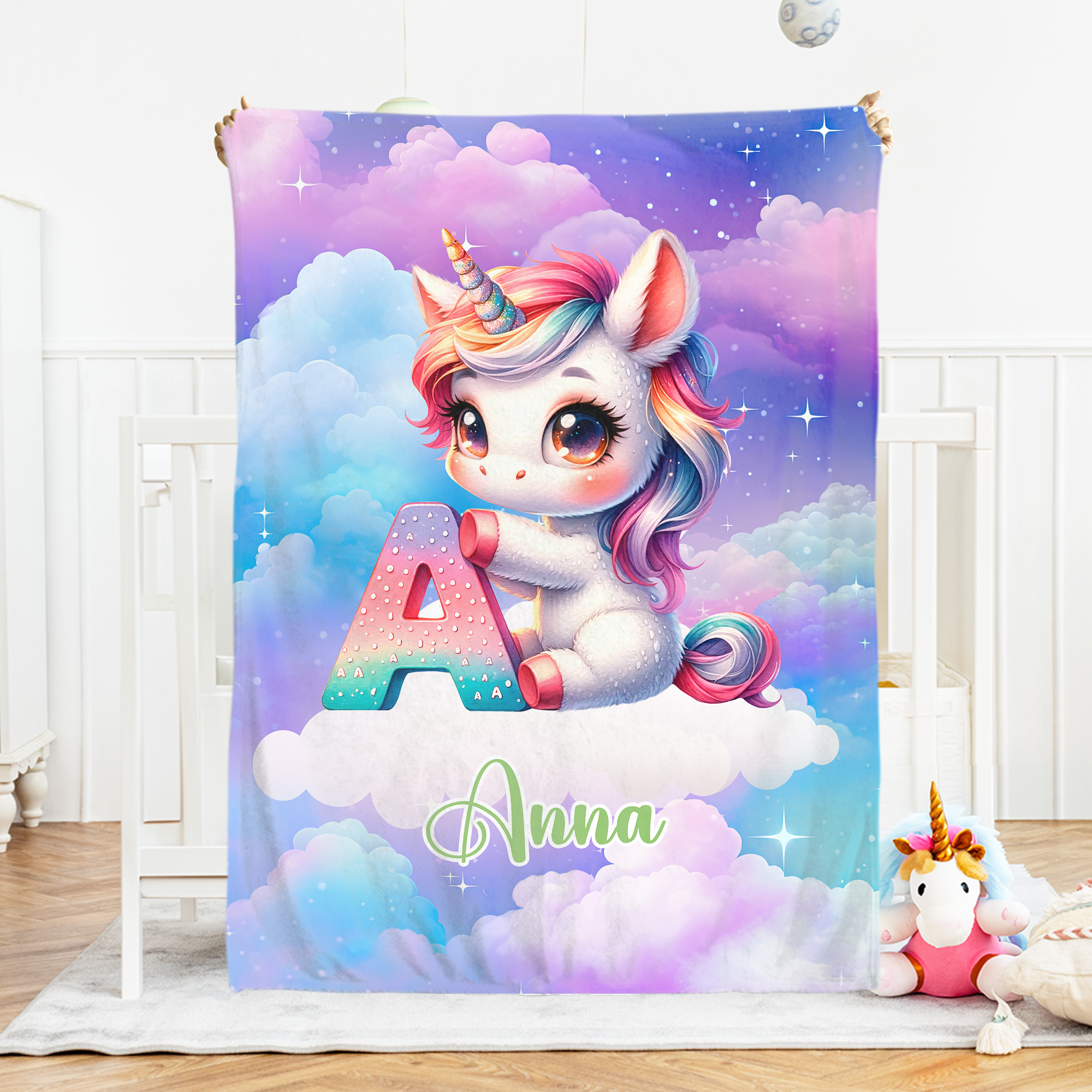 Couverture Douce Personnalisée avec Nom et Initiale Style de Licorne Fantastique Cadeau Anniversaire pour les Enfants
