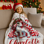 Personalised Christmas Fantasy Unicorn Snowflake Sweets Cane Soft Throw Blanket with Name Home Decor Christmas Gift for Kids