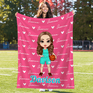 Personalised Basketball Volleyball Cartoon Character Soft Throw Blanket with Number and Name Senior Night Game Day Team Gift for Sports Lovers Coaches