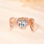 Personalized Dainty Heart Shaped Angel Wings Photo Ring with Engraved Text Anniversary Christmas Birthday Gift for Mom Wife Women