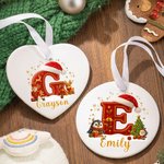 Personalized Santa Claus Snowman Santa Hat Initial Ceramic Christmas Ornament with Name Home Tree Decor Christmas Gift for Family Friends