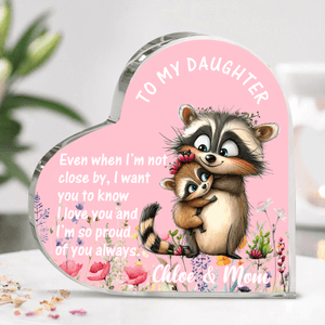 Personalised Watercolor Mom and Baby Animals Heart-Shaped Acrylic Plaque with Name and Text Desk Decor Christmas Birthday Gift for Newborn Mom