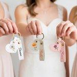 Personalized Birth Flower Heart Shape PU Leather Keychain with Name Backpack Accessories Wedding Party  Birthday Gift for Women Bridesmaids